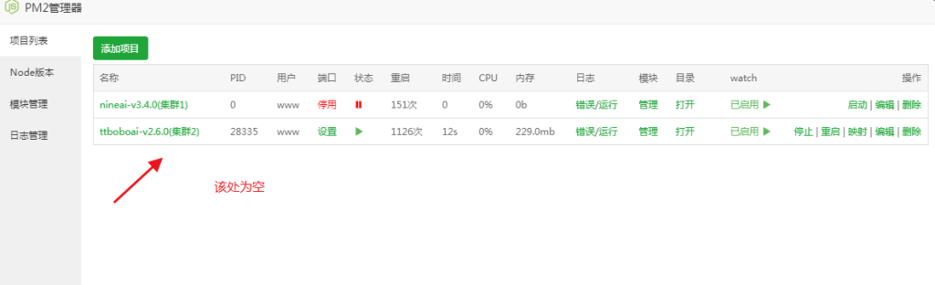 宝塔PM2管理器项目列表界面不显示解决方法教程